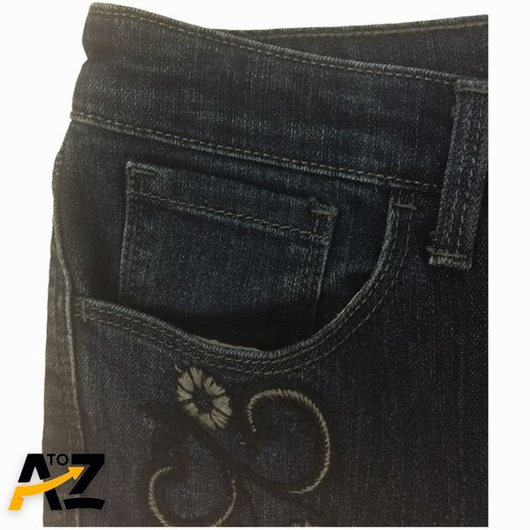 Style & Co Denim Womens Pants SIze 8 Petite Straight Leg Ankle Pockets Flower - Picture 6 of 13
